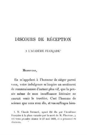 Discours De Réception A L'Académie Française