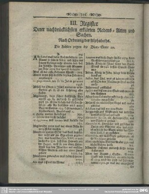 III. Register Derer nachdrücklichsten erklärten Redens-Arten und Sachen