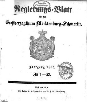Regierungsblatt für Mecklenburg-Schwerin. 1865