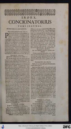 Index Concionatorius Tomi Secundi.