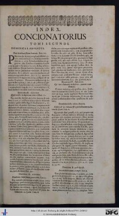 Index Concionatorius Tomi Secundi.