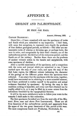 Letter from Prof. Hall of New York, on the Geology and Palæontology of the country