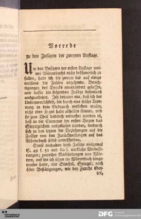 Vorrede zu den Zusätzen der zweyten Auflage.