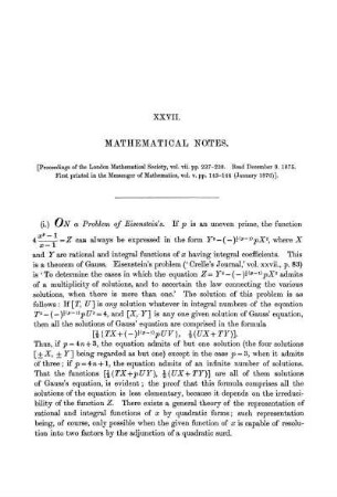 Paper XXVII. Mathematical Notes.