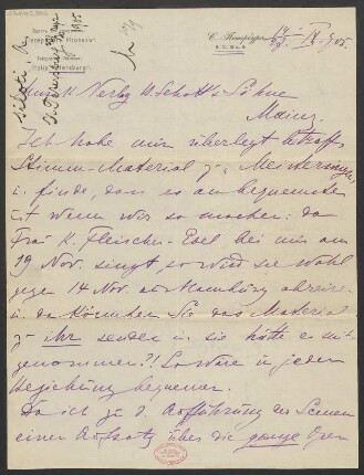 Brief an B. Schott's Söhne : 14.09.1905