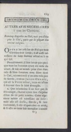 Autres Avis Necessaires à tous les Chrétiens