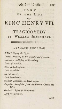 Part Of The Life Of King Henry VIII. A Tragicomedy