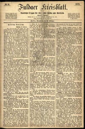 Erste Ausgabe vom Samstag, den 22. Februar 1873.