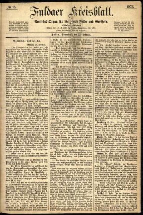 Erste Ausgabe vom Samstag, den 22. Februar 1873.