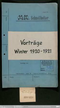 Vortragsveranstaltungen der Senckenbergischen Naturforschenden Gesellschaft im Winterhalbjahr 1920/21