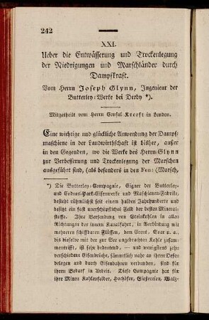 XXI. Ueber die Entwässerung und Trockenlegung der Niederungen und Marschländer durch Dampfkraft