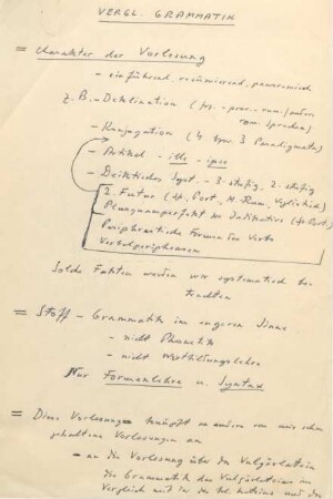 Vergleichende Grammatik I, ohne das Verb : Kursmaterial