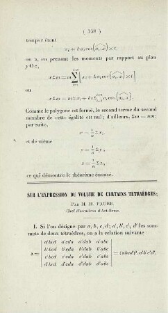 Sur l'expression du volume de certains tétraèdres.