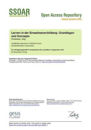 Lernen in der Erwachsenenbildung: Grundlagen und Konzepte