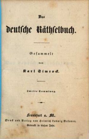 Das deutsche Räthselbuch. Zweite Sammlung