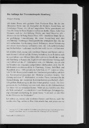 Die Anfänge der Pressemetropole Hamburg