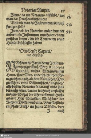 Das Letste Capitel, und Beschluß