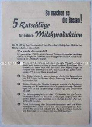 Propagandaflugblatt der Agitationskommission der SED Kreisleitung zur Steigerung der Milchproduktion
