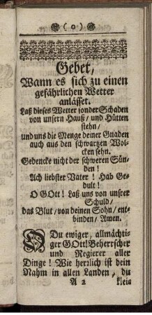 Gebet, Wann es sich zu einen gefährlichen Wetter anlässet.