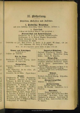 III. Abtheilung. Behördenverzeichnis : III. Abtheilung. Behörden, Anstalten und Institute