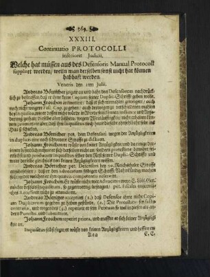 Continuatio Protocolli ... [Protocoll XXXIII. - XXXVI.]