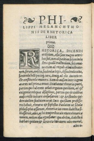 Philippi Melanchthonis De Rhetorica Liber primus.