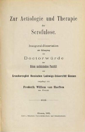 Zur Aetiologie und Therapie der Scrofulose
