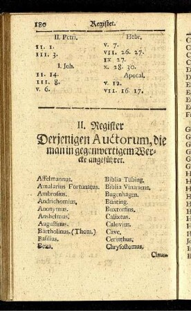 II. Register Derjenigen Auctorum, die man in gegenwertigen Wercke angeführet.
