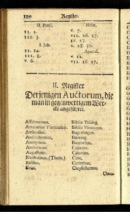 II. Register Derjenigen Auctorum, die man in gegenwertigen Wercke angeführet.