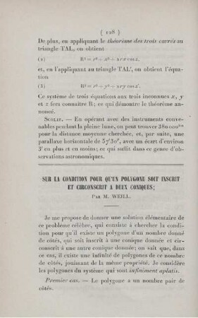 Sur la condition pour qu'un polygone soit inscrit et circonscrit a deux coniques.