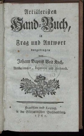 Artilleristen Hand-Buch in Frag und Antwort vorgetragen
