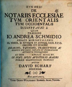 De notariis ecclesiae tum orientalis tum occidentalis diss., 1