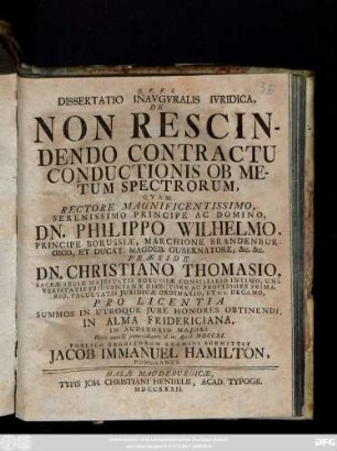 Dissertatio Inavgvralis Ivridica, De Non Rescindendo Contractu Conductionis Ob Metum Spectrorum