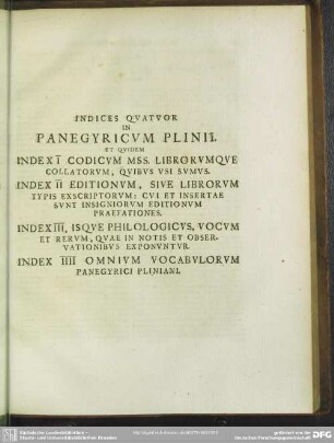 Indices Quatuor In Panegyricum Plinii