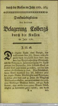 Denkwürdigkeiten der dritten Belagerung Colbergs durch die Russen im Jahr 1761