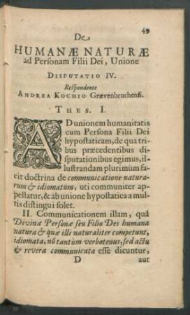 Disputatio IV. Respondente Andrea Kochio Graevenbruchensi.