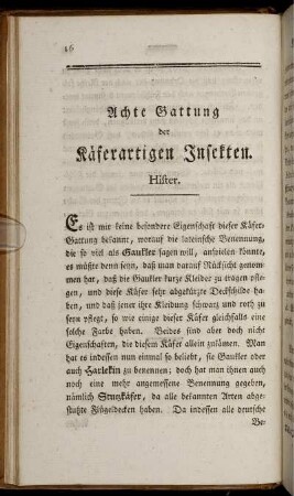 Achte Gattung der Käferartigen Insekten. Hister.