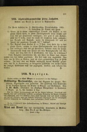 Algebraisch-geometrische Preis-Aufgaben