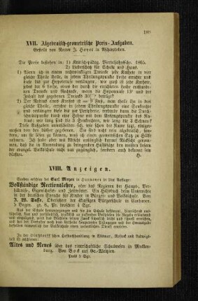 Algebraisch-geometrische Preis-Aufgaben