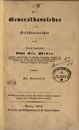 Die Generalbasslehre zum Selbstunterrichte : Mit Notentafeln