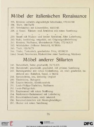 Möbel der italienischen Renaissance (Nr. 235-244)
