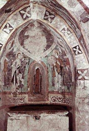 Biblische Szenen, thronende Madonna, Heilige