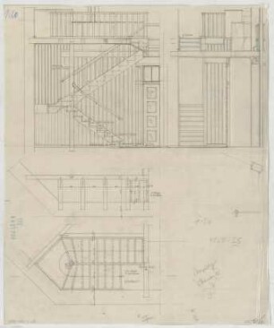 Fischer, Theodor; Planegg bei München (Bayern); Ev. Waldkirche - Windfang u. Emporentreppe (Grundrisse, Schnitte)