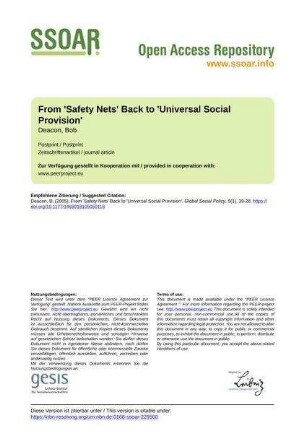 From 'Safety Nets' Back to 'Universal Social Provision'