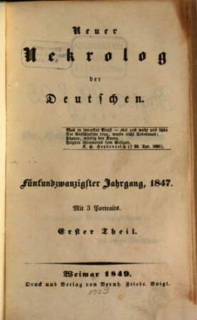 Neuer Nekrolog der Deutschen. 25. 1847 (1849)