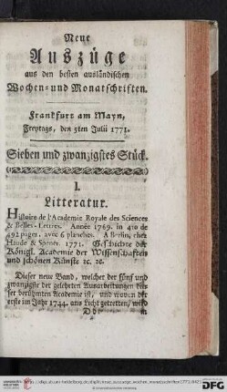 (Sieben und zwanzigstes Stück. Freytags, den 5ten Julii 1771 - Neun und zwanzigstes Stück. Freytags, den 19ten Julii 1771)