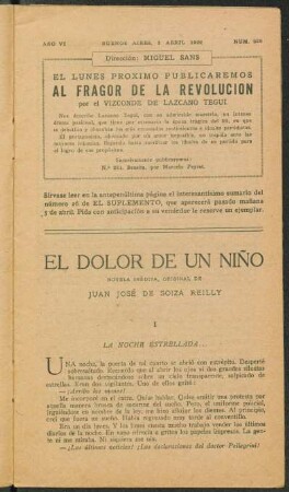 1922006229: El dolor de un niño : novela inédita, original de Juan José Soiza Reilly