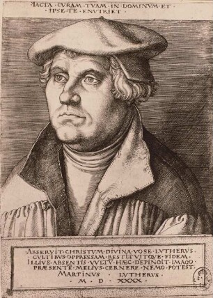 Bildnis Martin Luther : Aldegrever, Heinrich: Bildnis Martin Luther. Kupferstich. Dresden: Kupferstich-Kabinett B. 184, Singer 57872 (Verlust)