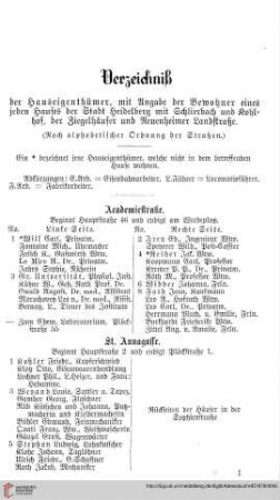 Verzeichniß der Haus=Eigenthümer und Haus=Bewohner