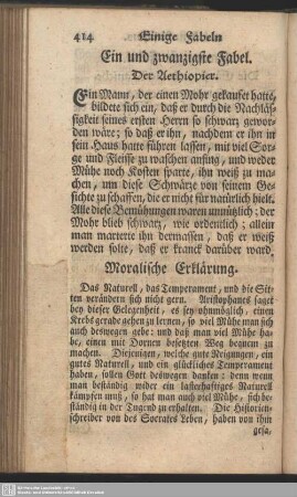 Ein und zwanzigste Fabel. Der Aethiopier